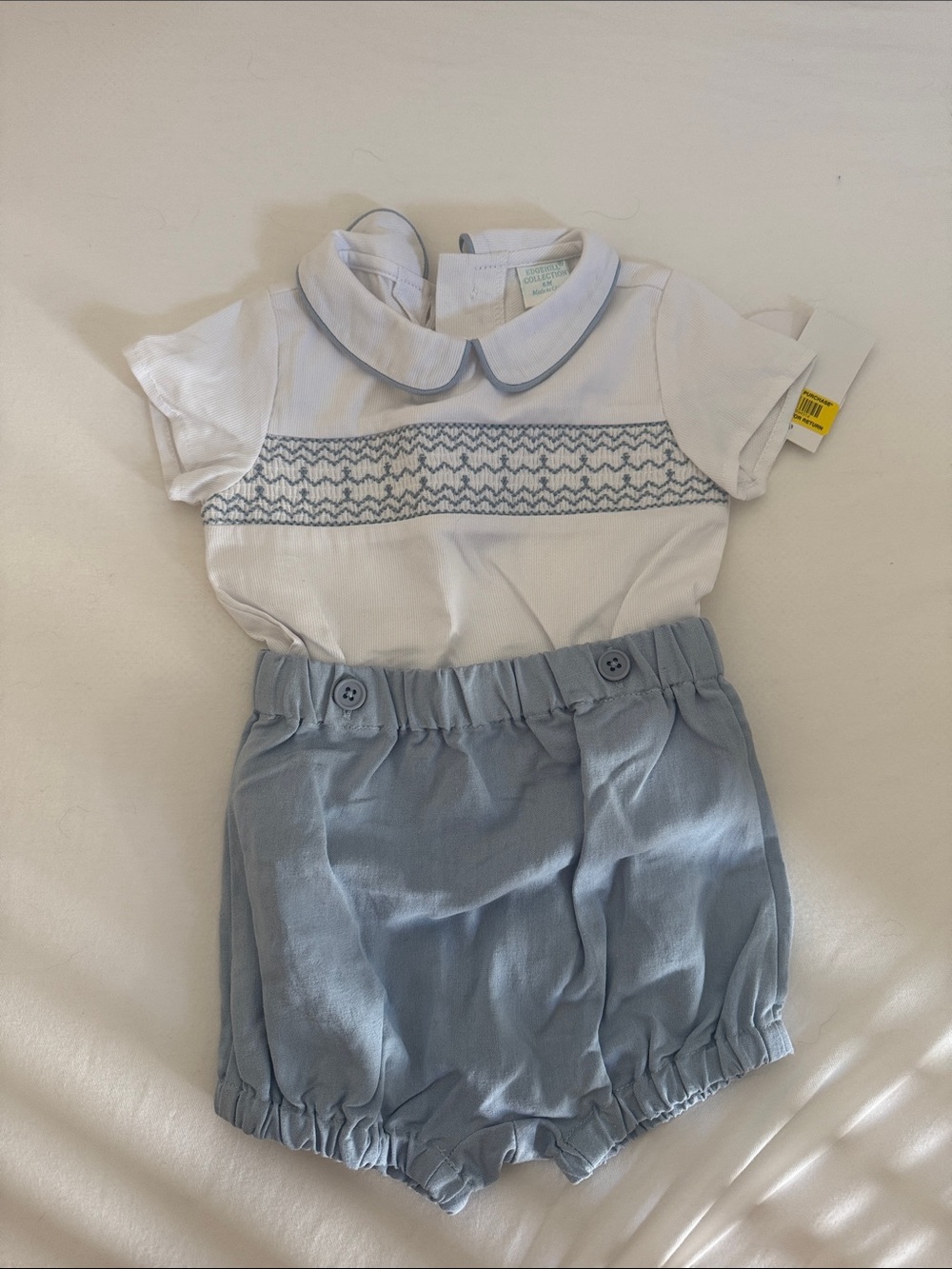 Edgehill Collection White Top with Light Blue Smocked Detail & Blue Bloomers NWT